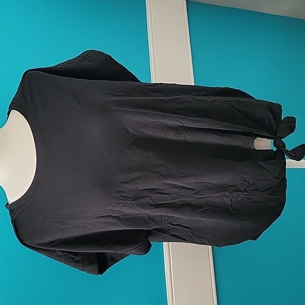Ava & Viv Black Dolman Sleeve Tie Front Tee XXL
